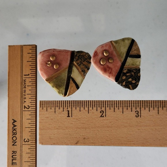 80s Style Colorful Abstract Earrings - Picture 2 of 5